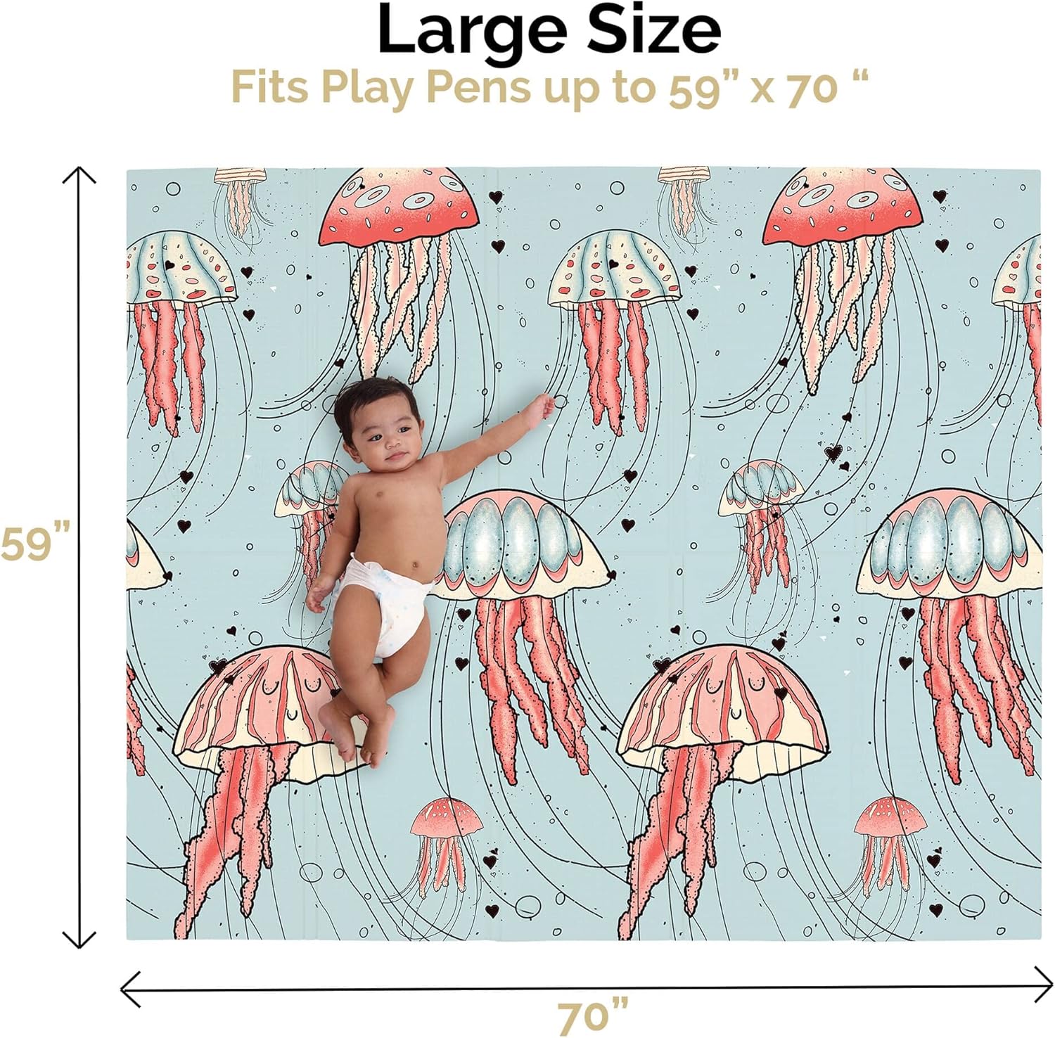 JumpOff Jo Foldable Foam Play Mat – Large Waterproof Baby & Toddler Activity Floor Mat, Double-Sided 70 x 59 Inch Play Surface