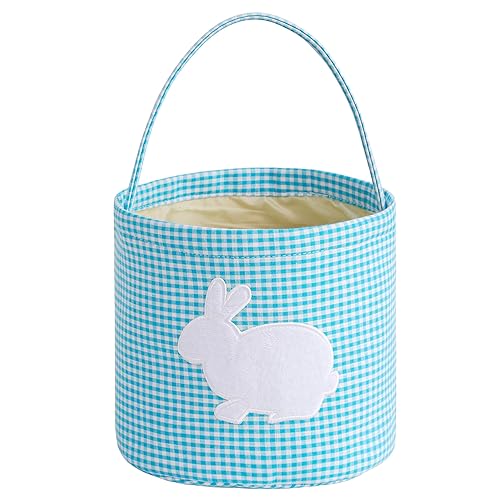 EMBRUNIOICE Cesta de Pascua de conejo, bolsa clásica de Pascua a cuadros para caza de huevos de Pascua, decoraciones de fiesta (azul)