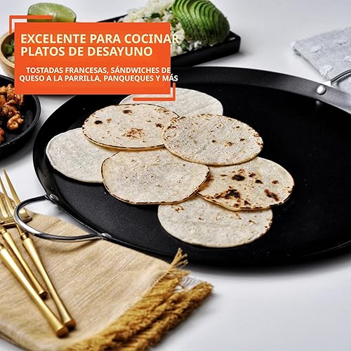 Miniatura 6 de IMUSA USA CAR-52023 - Comal redondo pequeño de acero al carbono antiadherente de 135 pulgadas con asas de metal
