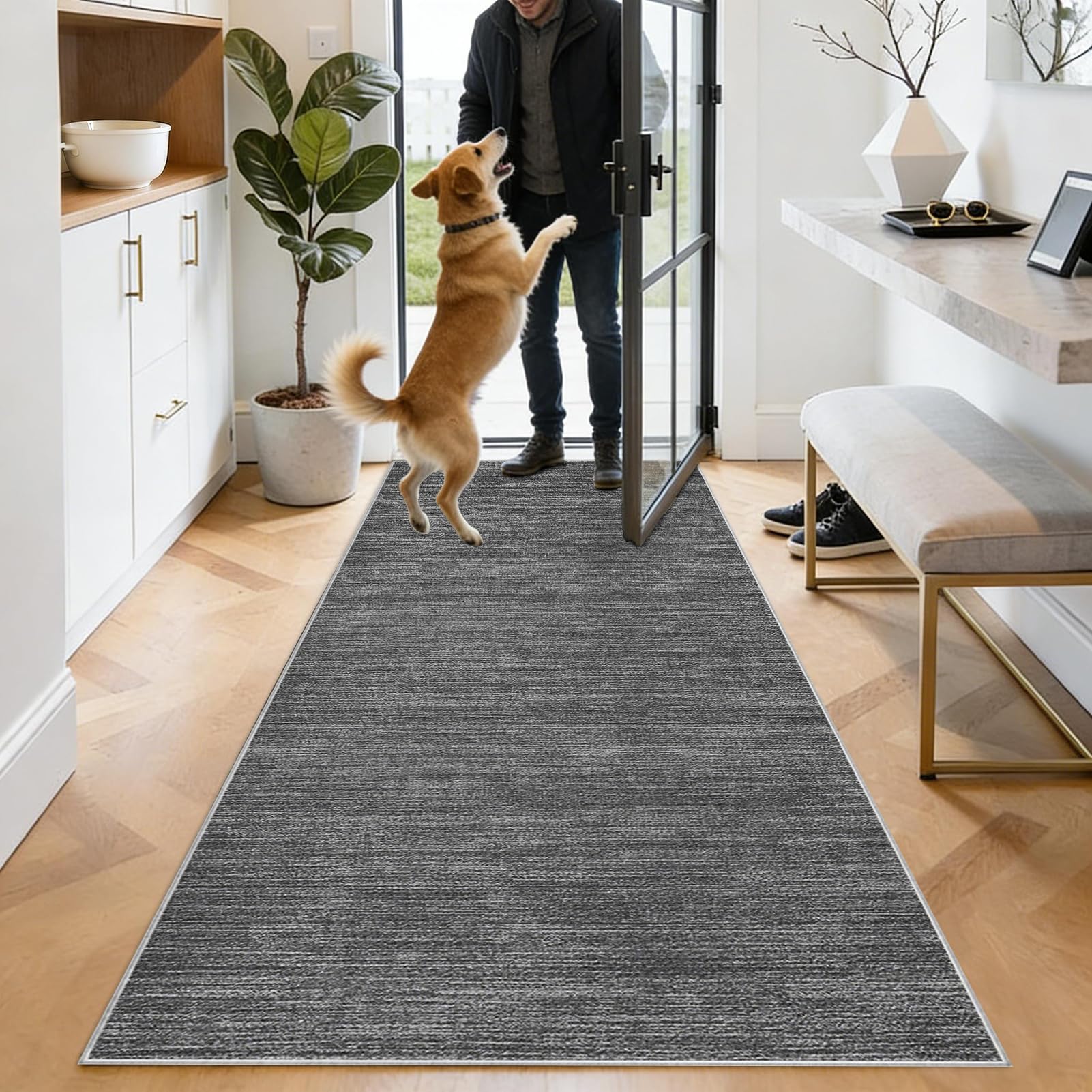 Tapis de couloir antidérapant gris 50x180 cm pour éviter les glissades