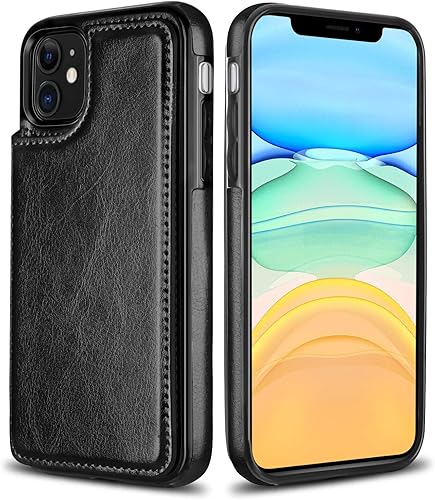 Miniatura 7 de HianDier - Funda tipo cartera para iPhone 11 de 6.1 pulgadas, funda protectora con ranuras para tarjeta de crédito, foto, piel sintética suave,