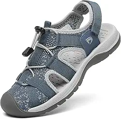 Dannto Sandálias Esportivas Femininas De Bico Fechado, De Malha, Para Caminhada Ao Ar Livre, Esportivas, Casuais, Calçados Aquáticos, Azul-Cinza, 36, Tamanho 6