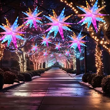 24 Moravian Star 90 Led 18 Point White 3D Star Plug-in Operation with Remote Control for Home Holiday Christmas Decoration Multicolored