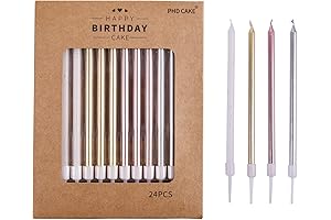 PHD CAKE Long Birthday Candles in Holders, Assorted Colors