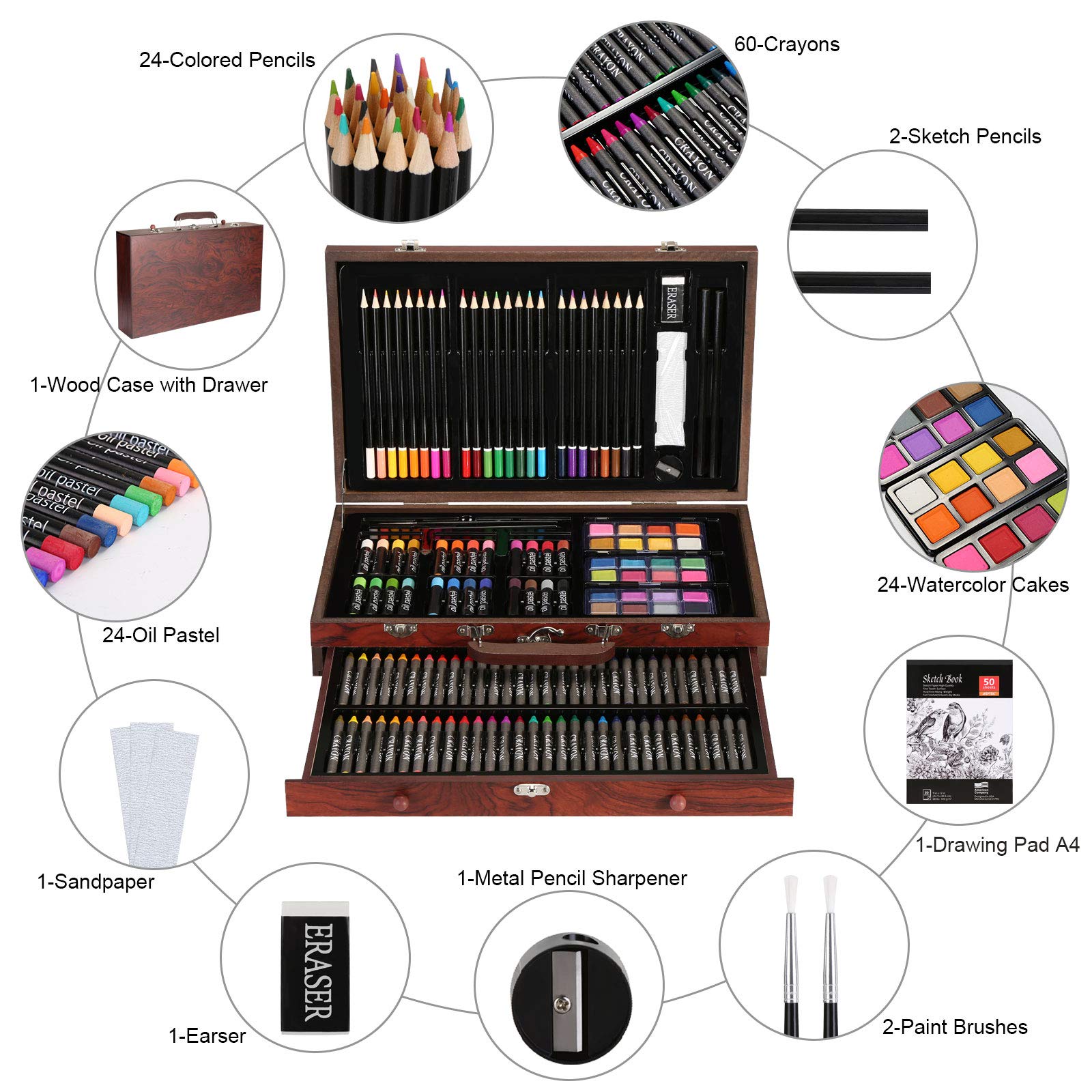 Art Set, AGPTEK 141 Pieces Deluxe Art Set, Wooden Painting Case & Art