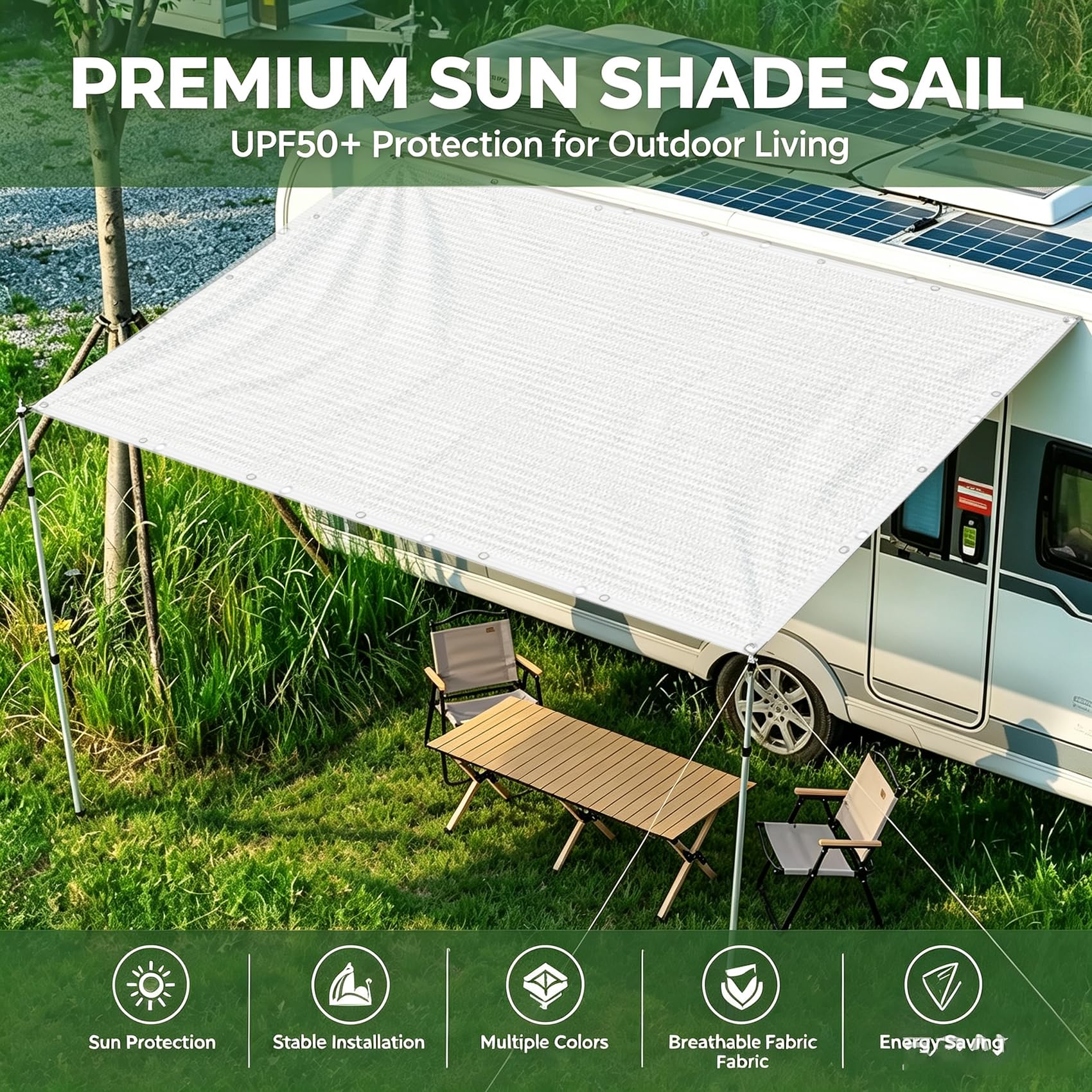 Red de Sombra Exterior 160 x 500 cm 95% Protección Solar Viento Rayos UV Transpirable, Resistente, Toldo de Sombra para Balcón con Ojales para Terrazas Patio Invernadero, Blanco