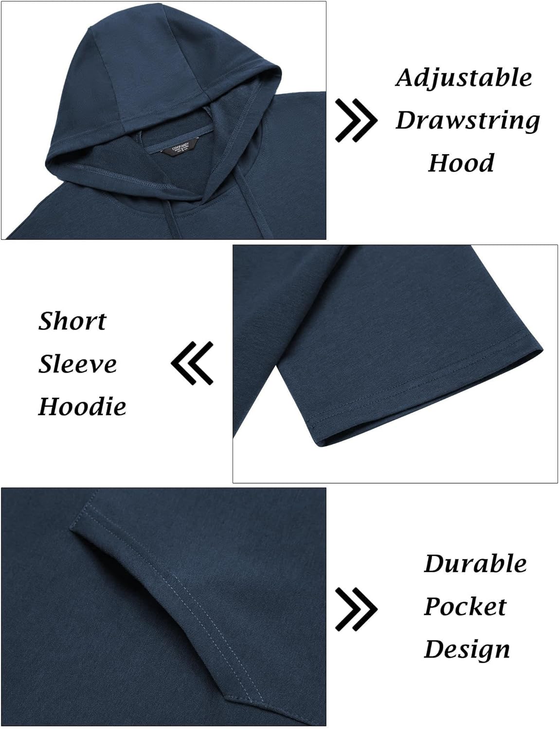 COOFANDY Men's Tracksuit 2 Piece Hooded Athletic Sweatsuit Short Sleeve Casual Sports Hoodie Shorts Set - Image 6