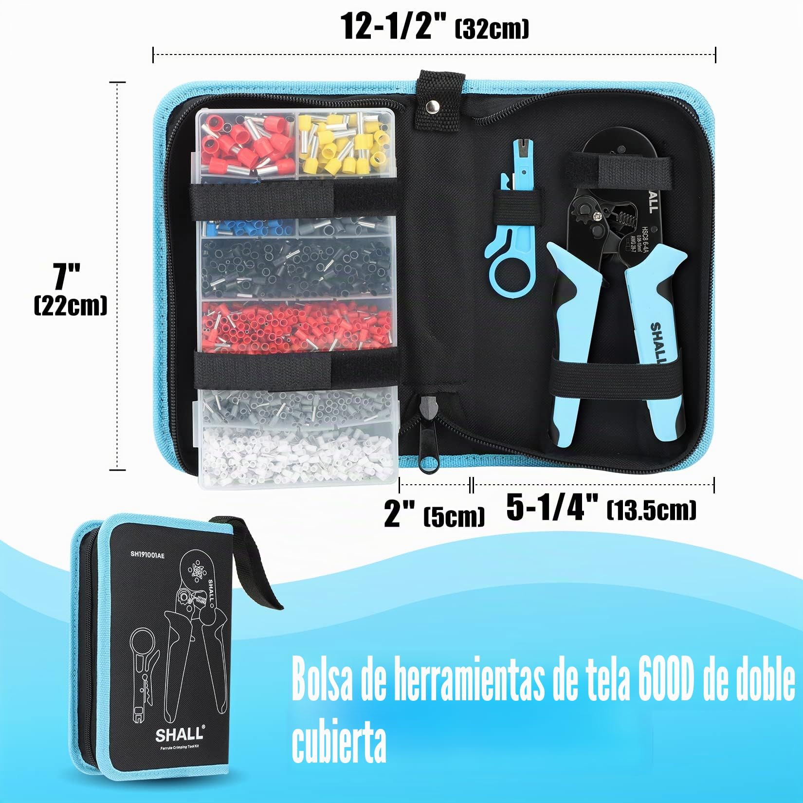 SHALL 1800 piezas Kit de herramientas de crimpado de férula, alicates de crimpado, conectores de terminales de crimpado eléctricos autoajustables para electricistas