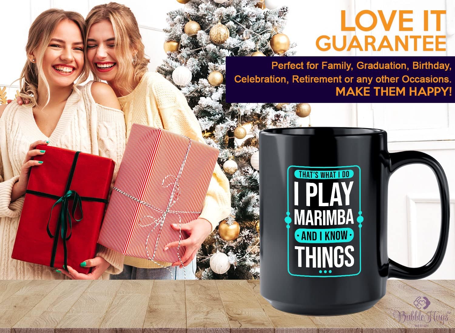 Bubble Hugs Marimba Coffee Mug 15oz Black - That's What I Do I Play Marimba - Marimba Player Music Musician Instrument Song
