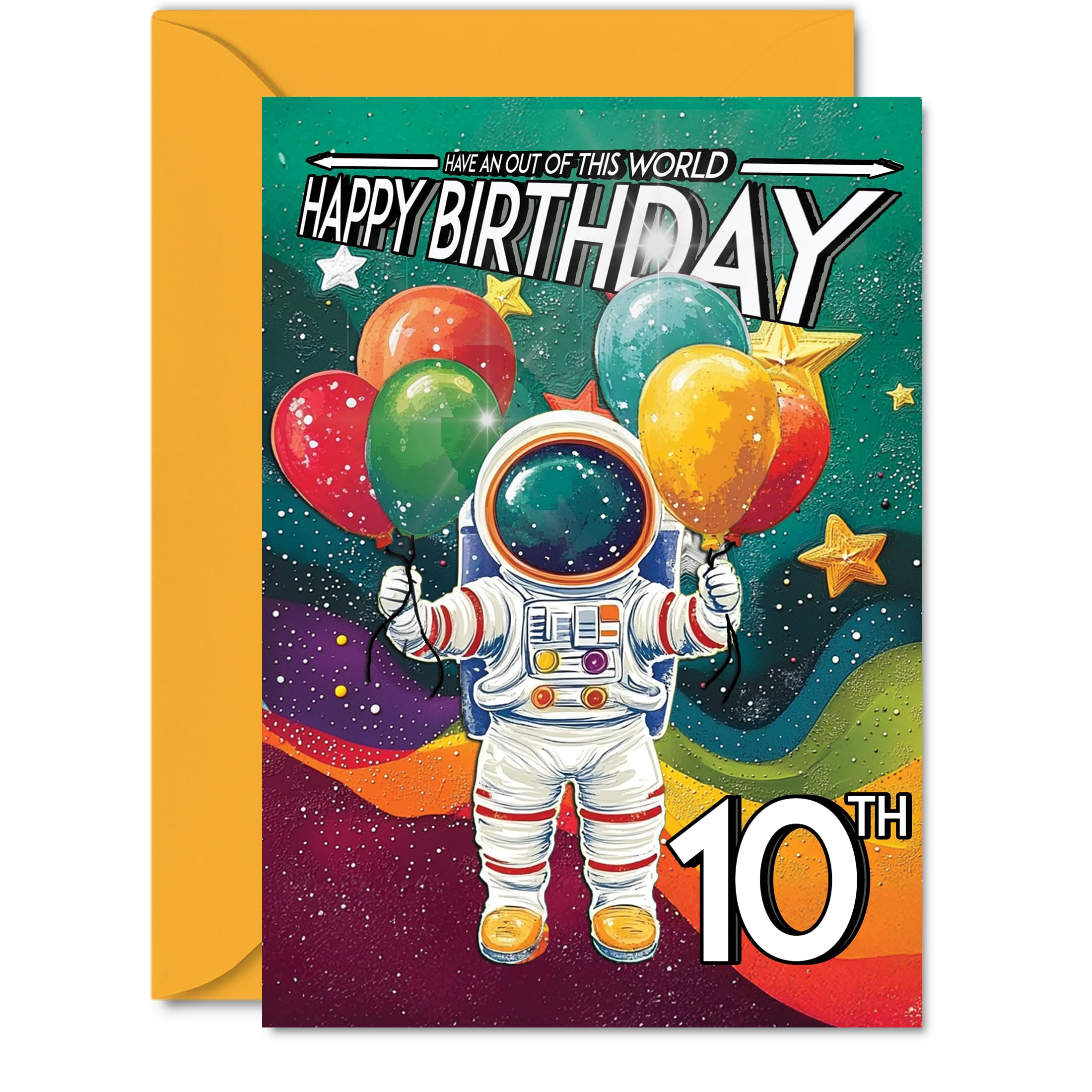 10th Birthday Card Boy - Astronaut Spacesuit - Outer Space Birthday Card for 10 Year Old Girl, Age 10 Boys Girls Cards, A5 Bday Greeting