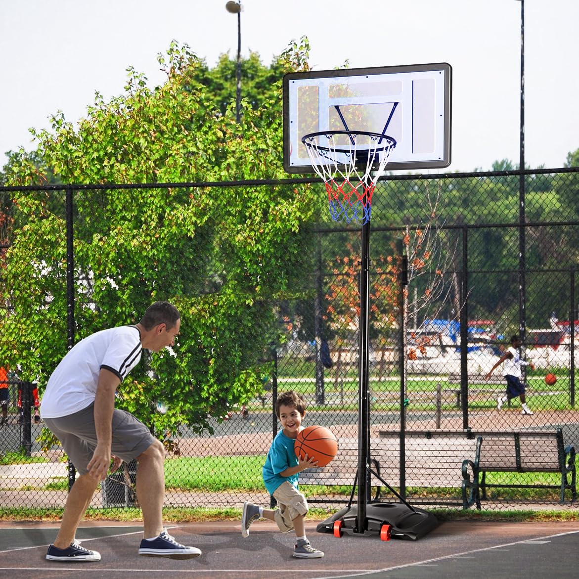 Yaheetech Basketballkorb mit Rollen Basketballständer Basketballanlage Standfuß mit Wasser oder Sand Höheverstellbar 219 bis 279 cm, Schwarz, Nylon