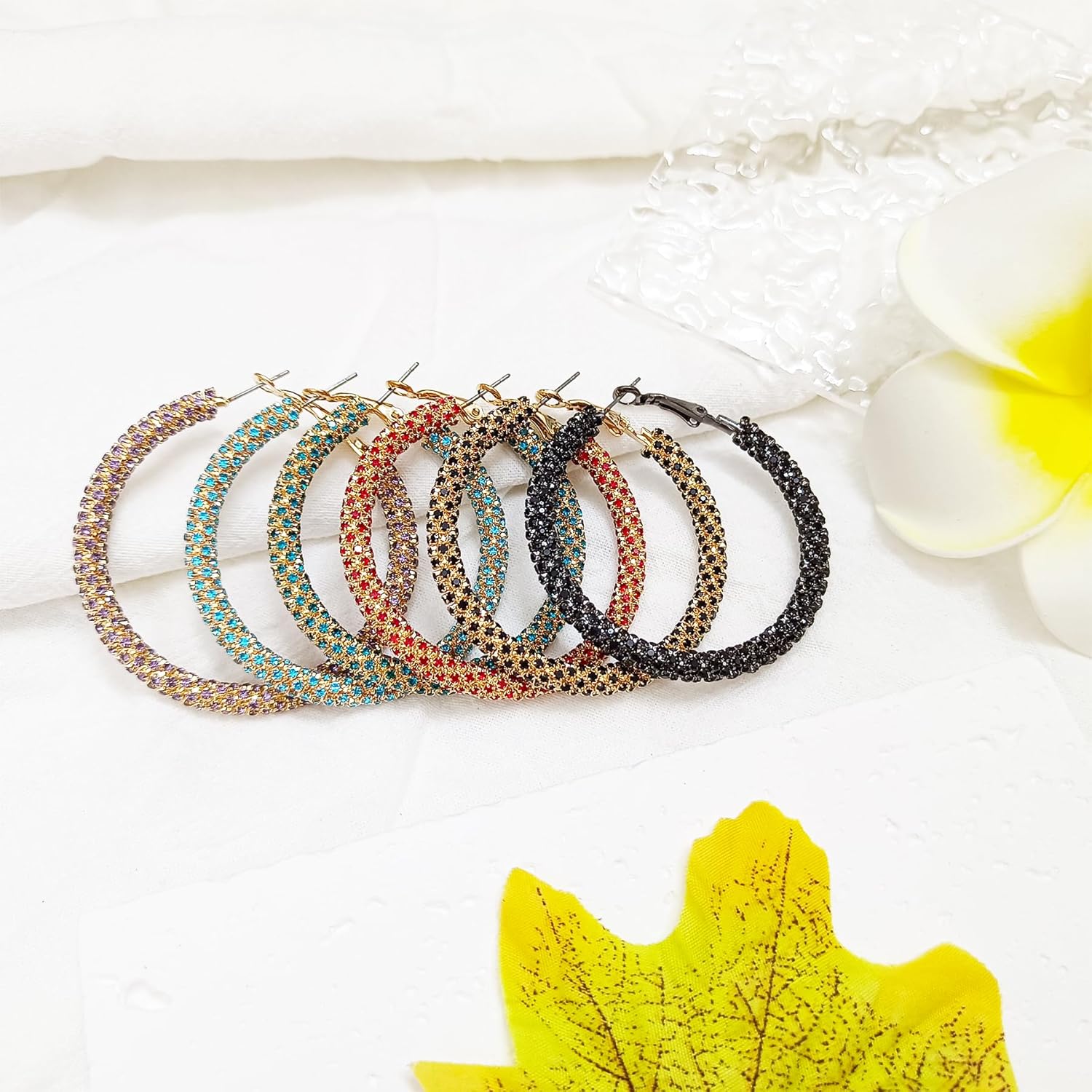 Multcolors Cubic Zirconia Hoop Earrings For Women Statement Oval Rhinestone Hoop Earrings 14K Gold Plated Chunky Hoop Earrings Dainty Lightweight Big Earrings Trendy Jewelry (55MM/45MM) - Image 8