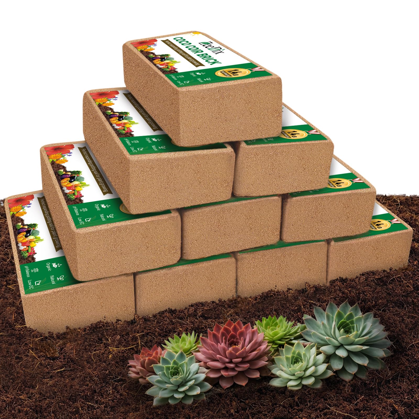 ZeeDix 10 Pcs Compressed Coco Coir Brick for Plants, Premium Organic Coconut Coir Bricks Coco Fiber Substrate Coco Coir Fiber Potting Soil with Low EC and pH Balance for Planting Gardening Reptiles