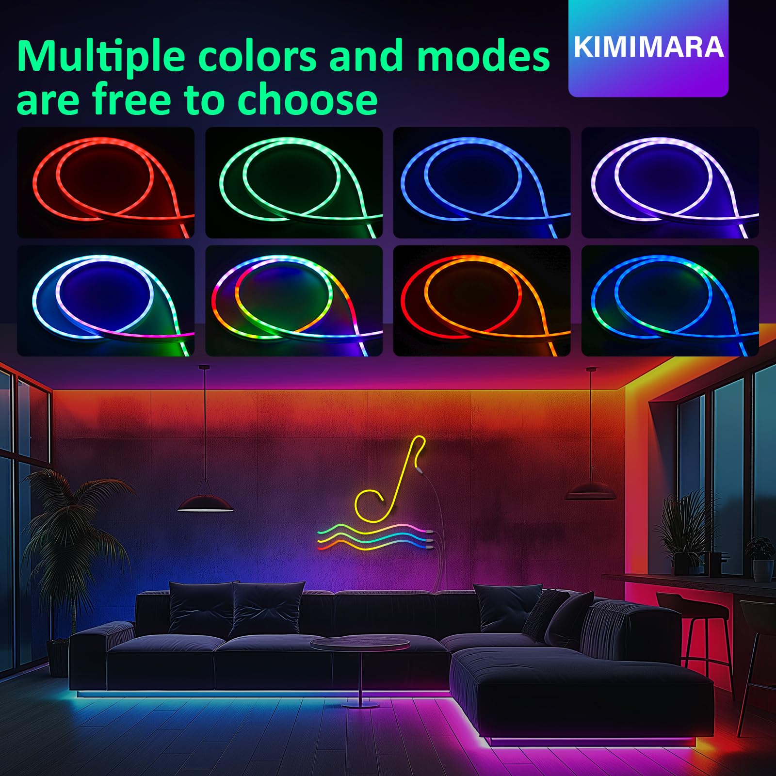 KIMIMARA Neon Striscia LED 1M - Striscia LED Flessibile in Silicone con APP, Sincronizzazione Musica, Forma DIY, Camera, Cortile, Giardino, Patio, Gaming, Decorazione Festa