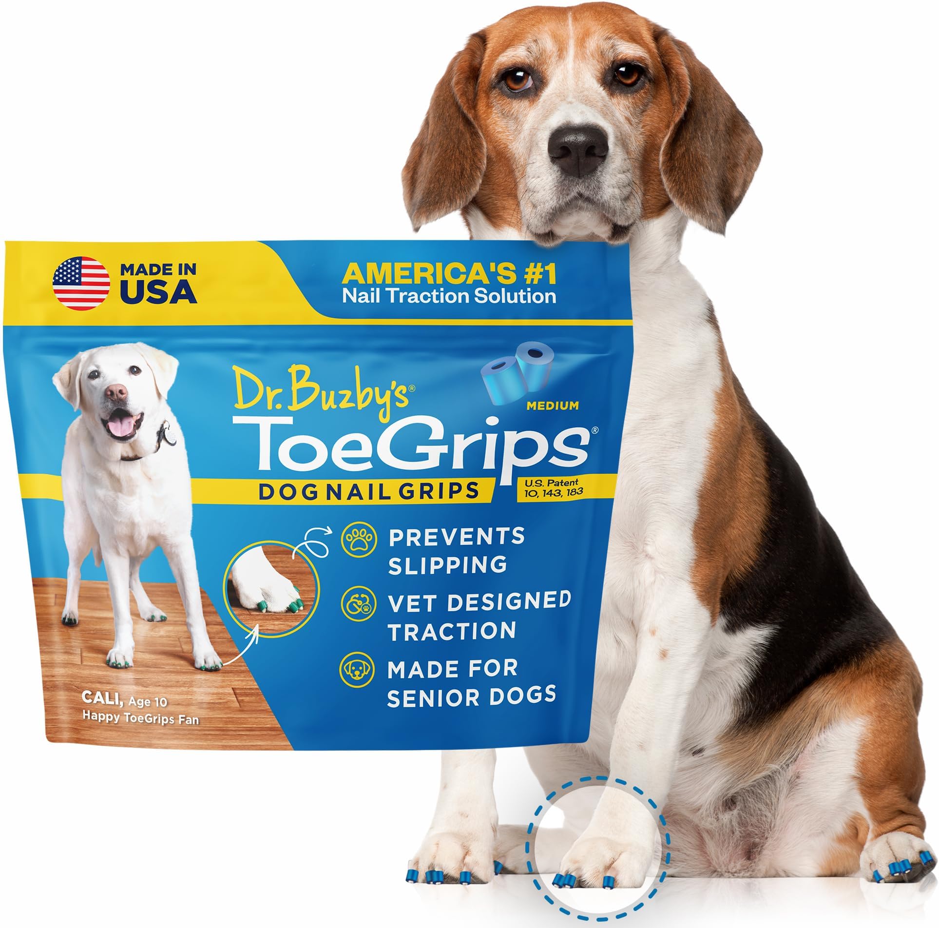 Dr Buzby's Medium ToeGrips for Dogs - Instant Traction on Wood/Hardwood Floors - Dog Anti Slip Relief - Dog Grippers for Senior Dogs - Stop Sliding Instantly - Rubber Nails for Dogs - 1 pack (20