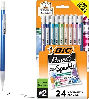 BIC Xtra-Sparkle #2 Mechanical Pencils with Erasers, 0.7mm Medium Point, 24-Count Pack for School & Tests