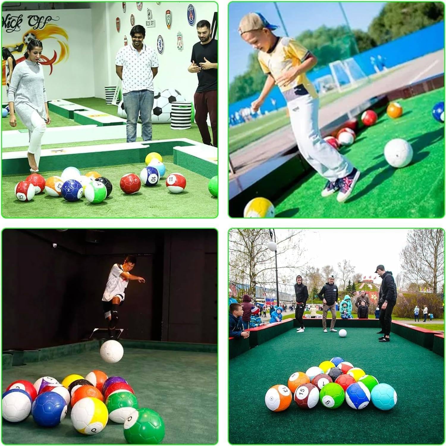 Aufblasbares Billard-Fußball-Set – 16-teiliges Snookball-Tischspiel für Erwachsene, Leder-Pool-Kickbälle für Outdoor-Unterhaltung