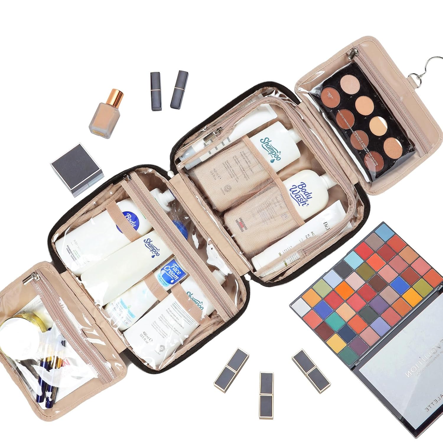 NISHEL Travel Toiletry Bag for Women, Makeup Essentials Organizer, Hanging Case for Accessories, Cosmetics, Large Size, Black - Image 6