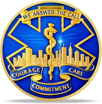 Caduceus EMS Challenge Coin | Courage and Commitment Memorial Medallion | Thank You for Your Service Token | Appreciation Gifts for Emergency Medical Technicians & First Responders