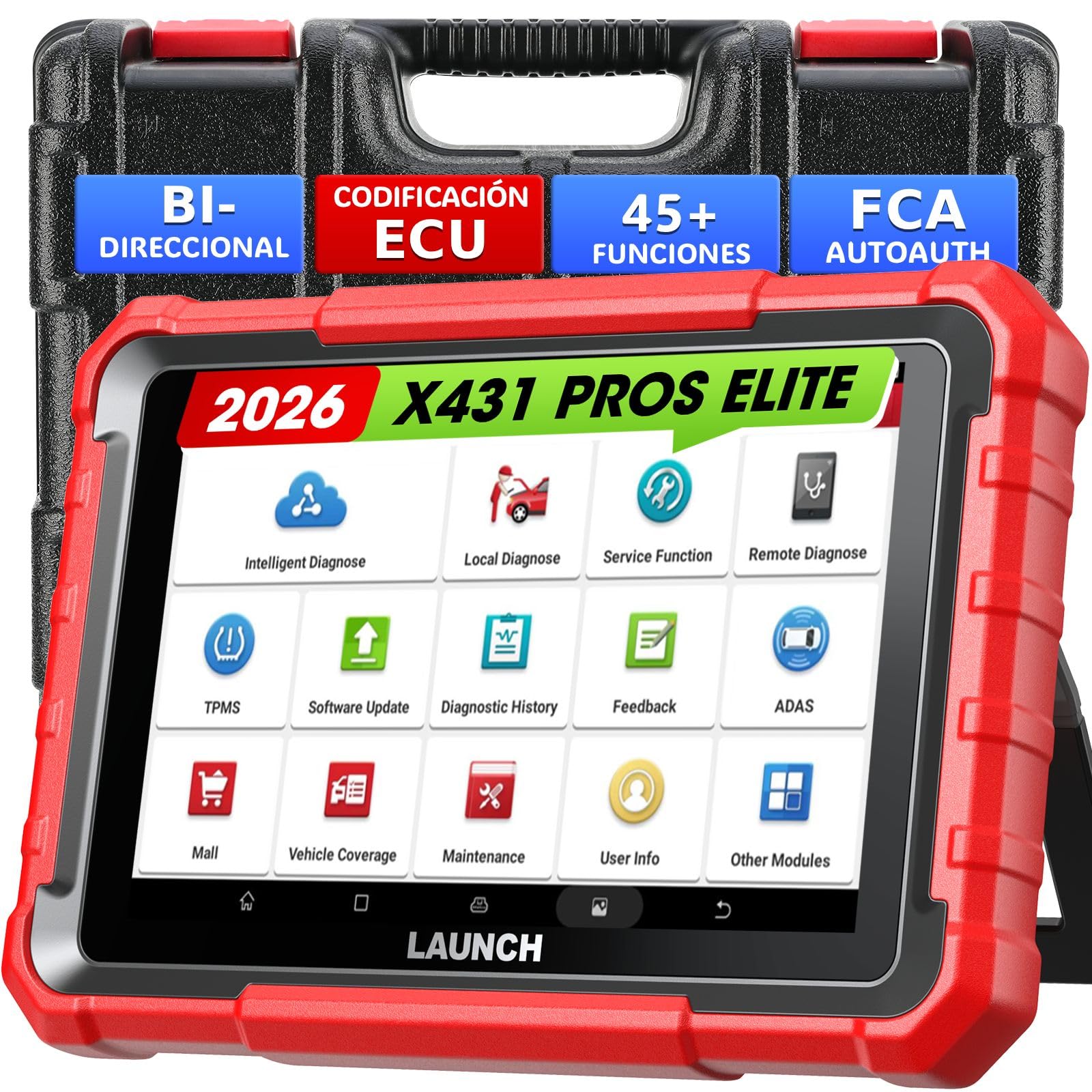 Launch X431 Pros Elite OBD2 Diagnosis Coche Multimarca, Codificación ECU, Sistema Completo Bidireccional Scan Tool, Soporte 45+ Servicios, CANFD&DoIP, Función Guía, 2 Años de Actualización Gratuita