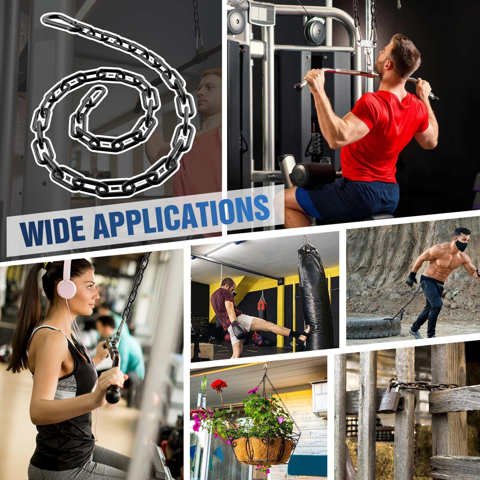 Fitness-Kette, Gewichtheberkette, 304 Edelstahl, Übungskabel-Maschinen-Verlängerungskette, Lat-Pulldown-Stangenverlängerung, Befestigung für Zuhause