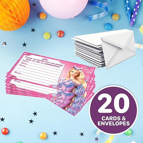 Miniatura 6 de Juego de 20 tarjetas y sobres de invitación de feliz cumpleaños con temática de Barbie, ligeros (8.47 oz), invitaciones estilo postal para el