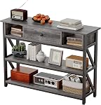 Mexin Console Table with Drawer Shelves, Entryway Table with 3 Tier Storage Shelves, Industrial Wood Hallway Sofa Table for Living Room, Couch, Foyer, Kitchen Counter, 47 Inch Rustic Brown
