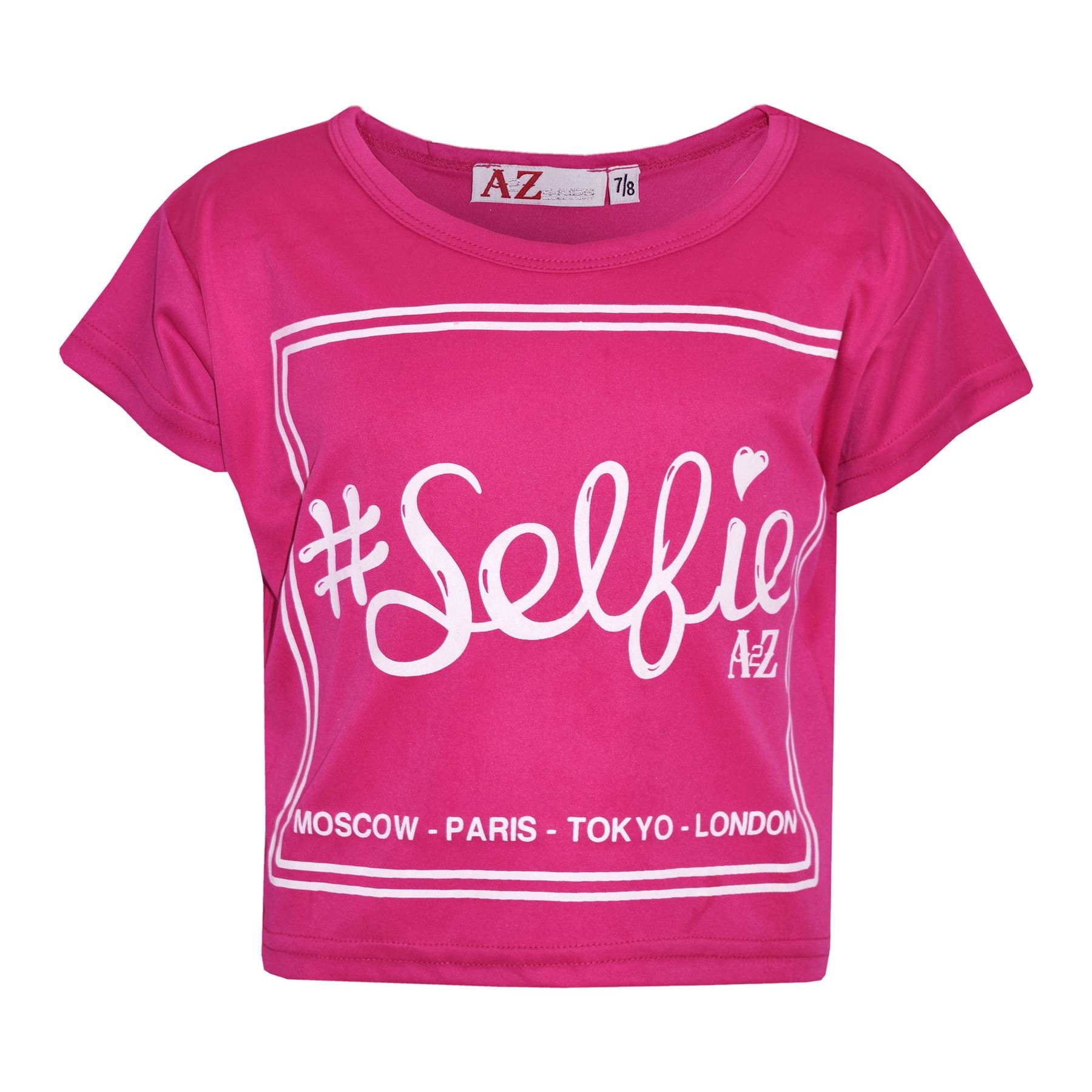 A2z 4 Kids Girls Pink Top Kids #Selfie Print Stylish Fahsion Trendy T Shirt Crop Top 7-13 Years