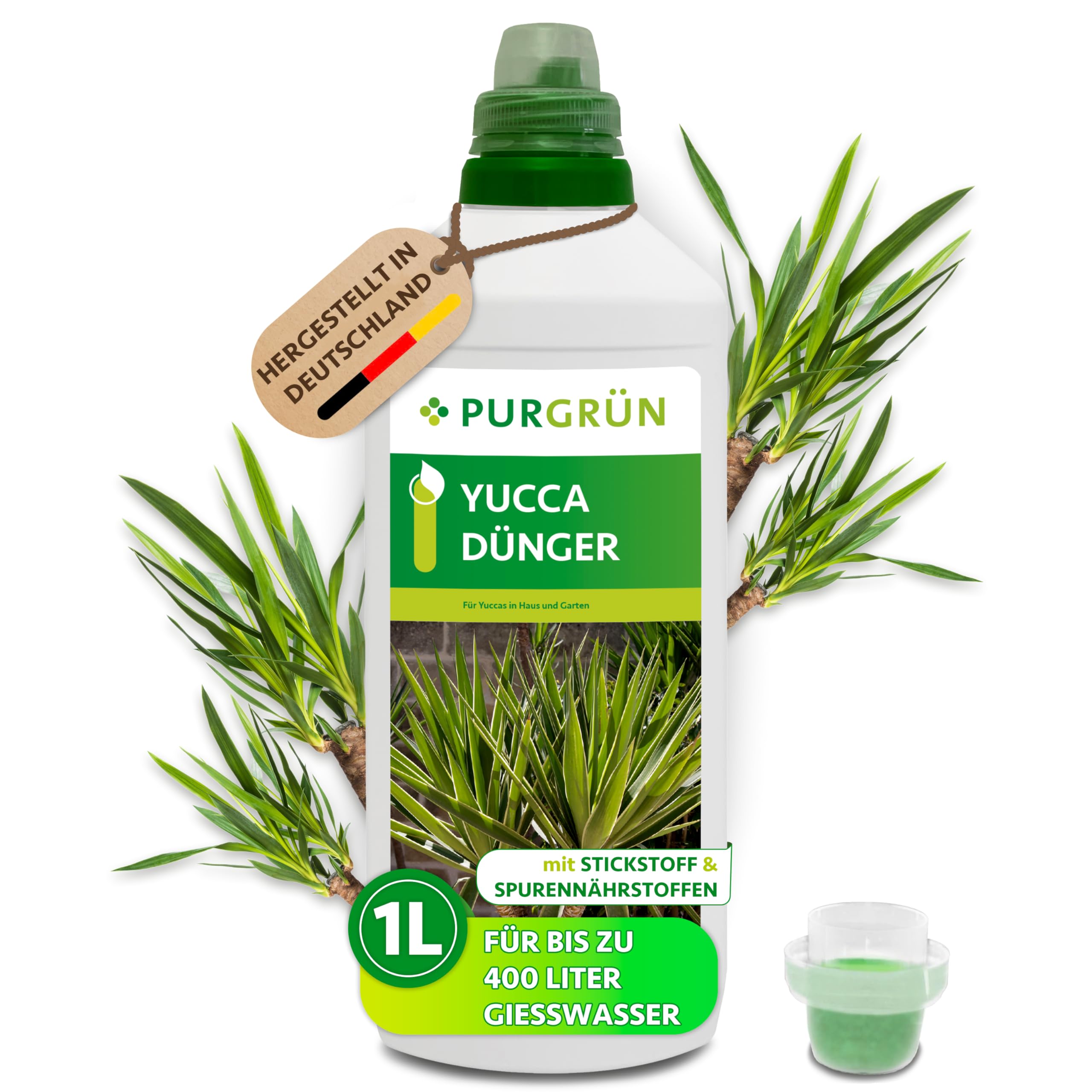 Yucca-Dünger 1 Liter – Schnelles Wachstum dank Stickstoff – Premium-Flüssigdünger mit Spurennährstoffen – Stärkt die Widerstandskraft – Ergiebiges Konzentrat für 400 Liter Gießwasser