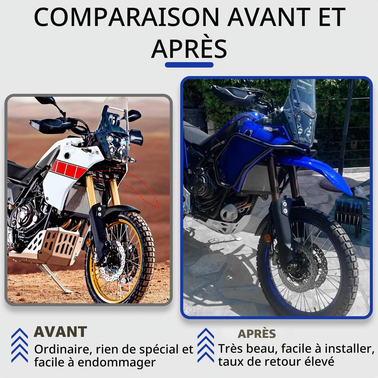WOOGA Moto Garde-Boue Avant Accessoires Garde-Boue Haut et Bas pour Ya&ma&ha TENERE 700/World Raid/Extreme Edition/ XTZ690 Accessoires 2019-2025 (Bleu-Élevé)