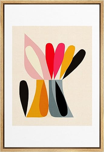 Miniatura 37 de IDEA4WALL Lienzo Enmarcado Impreso Arte de Pared Bloques Marrones y Azules de Mediados de Siglo Ilustraciones Geométricas Abstractas Arte Moderno