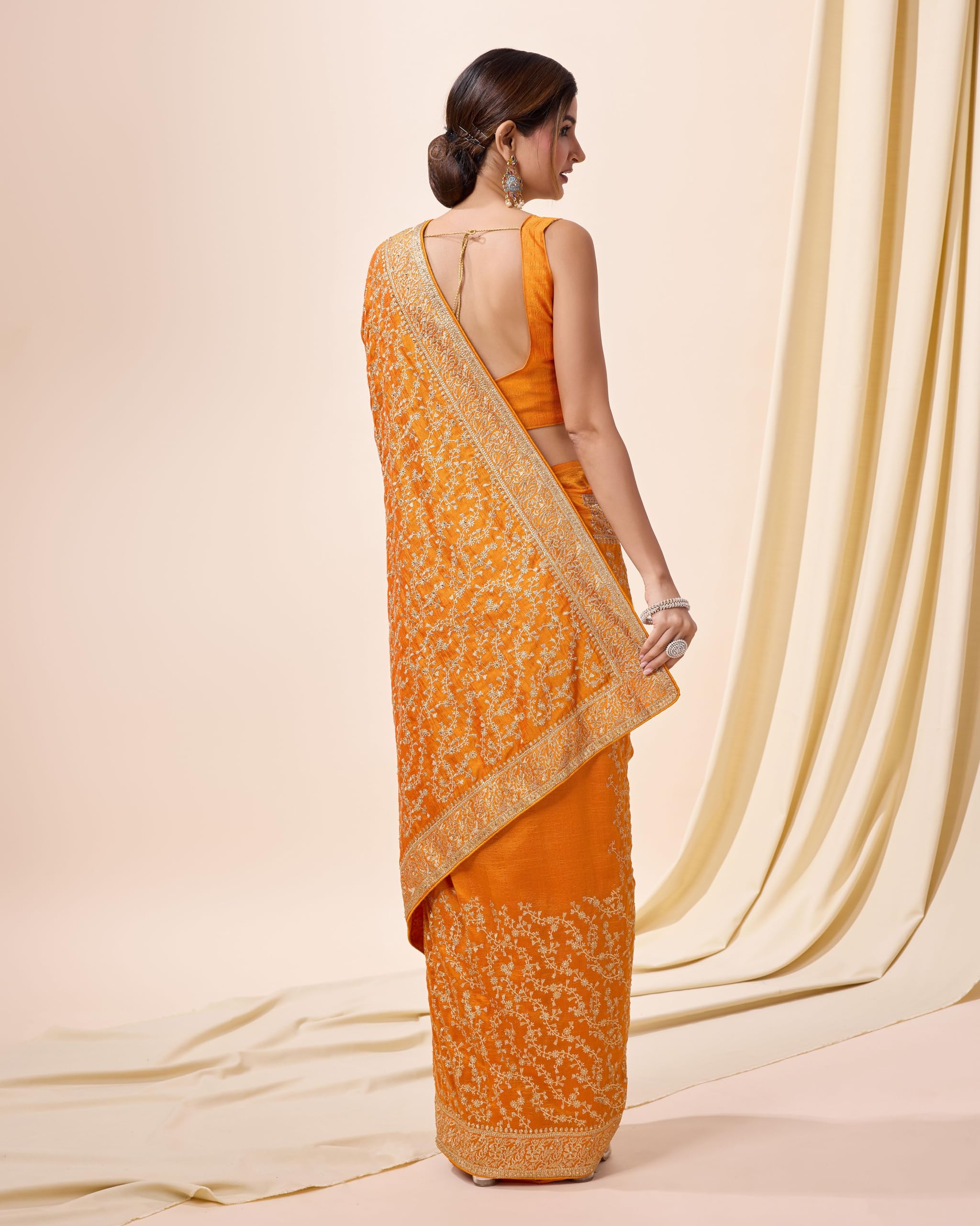 TRENDMALLS Women's Vichitra Silk Heavy Embroidery designer saree for women