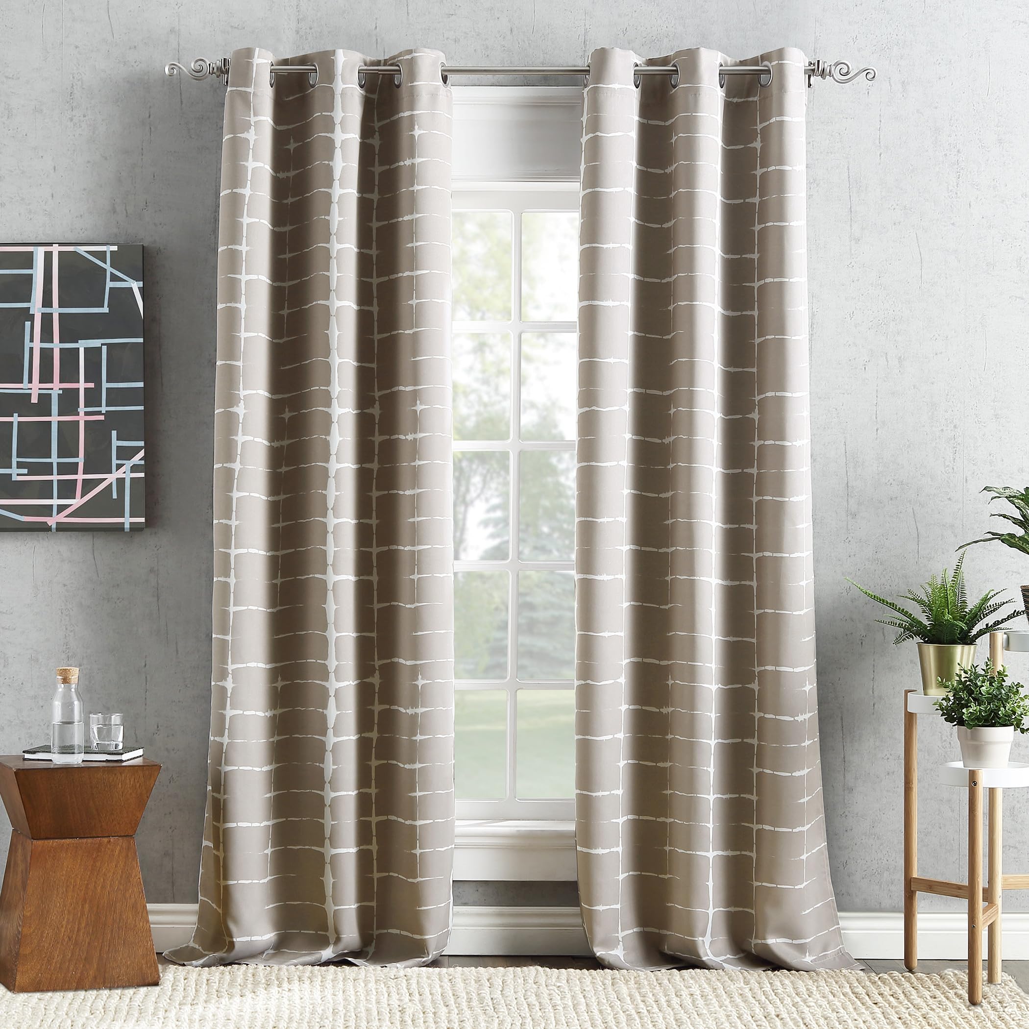 Sun Zero Saki Shibori Print Blackout Grommet Curtain Panel, 40" x 84", Stone