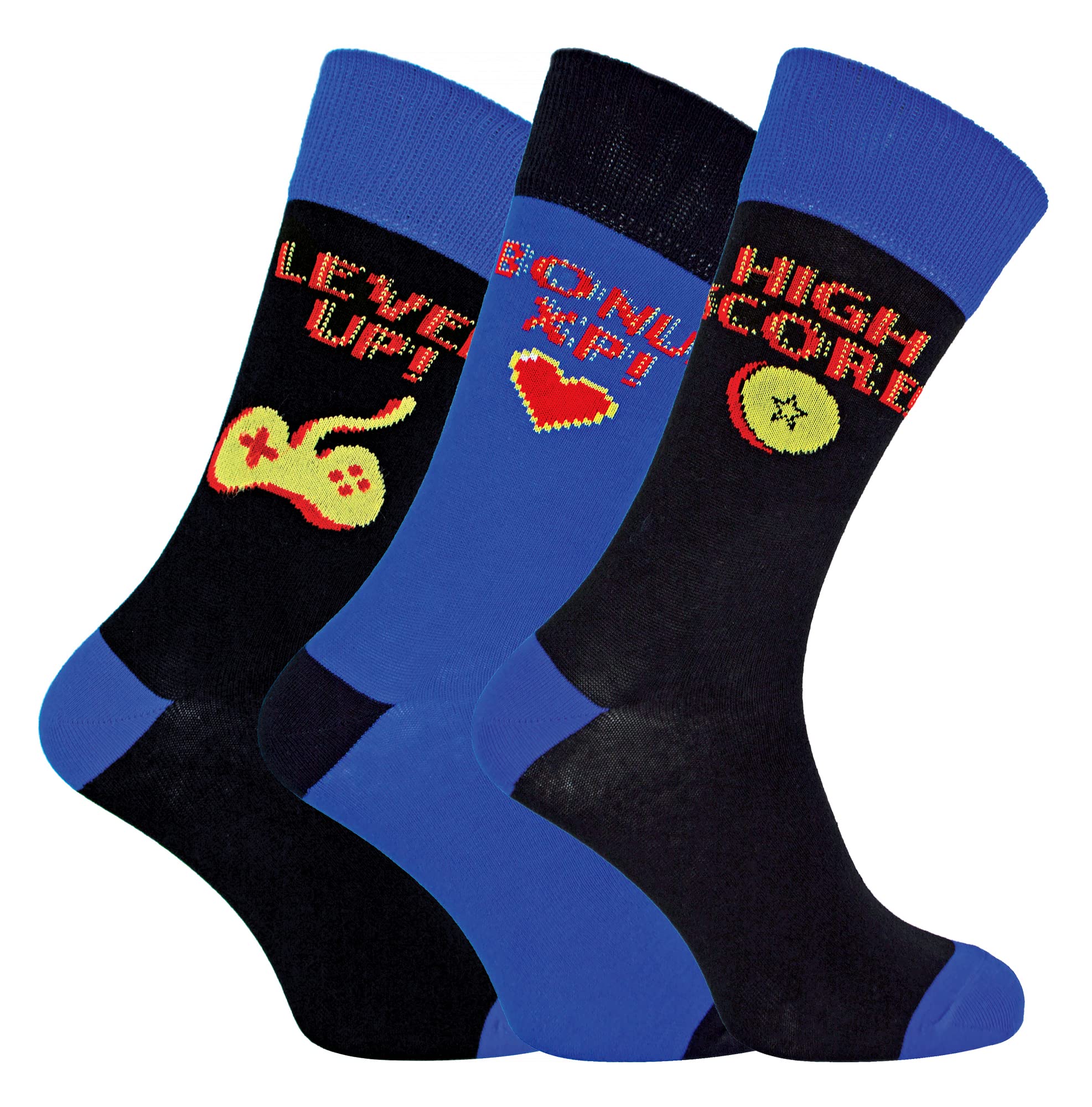 Sock Snob Men's High Score Retro Gaming Funky Novelty Video Game Socks 6-11 | 3 Pairs (As8, Numeric, Numeric_6, Numeric_11, Regular, Regular, )