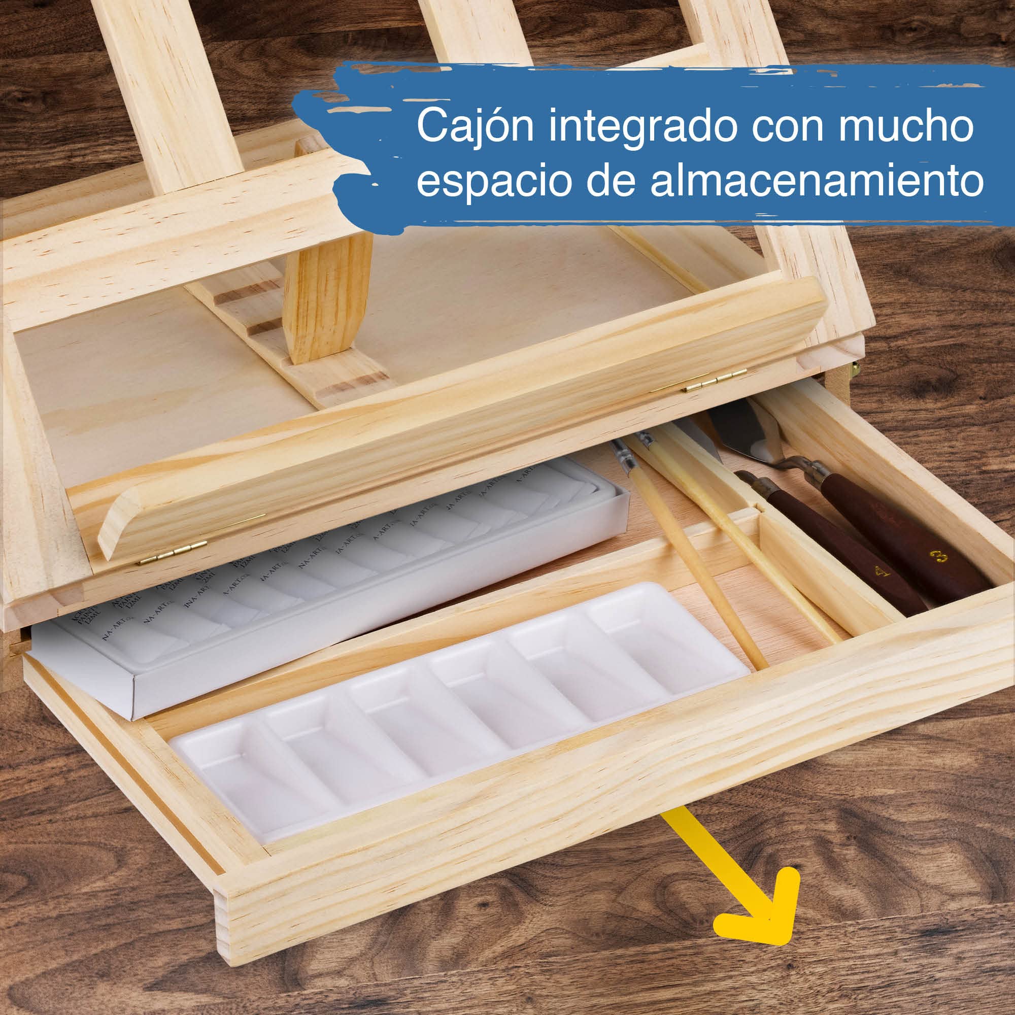 Artina Milano - Kit de pintura - Lote con caja de madera, 19 unidades – Estuche con maletín de caballete, lienzo, 12 x 12 ml, colores acrílicos, pincel