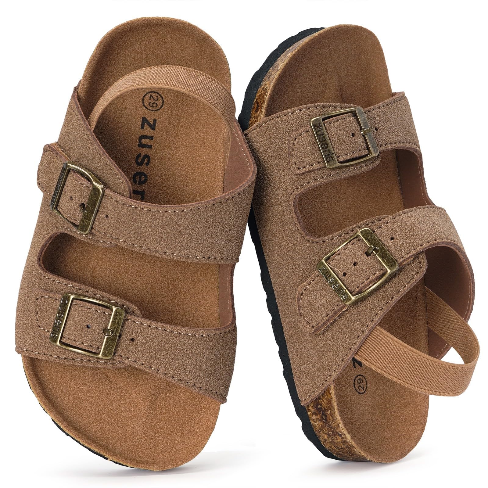 ZUSERIS Kids Toddler Sandals for Boys Girls Summer Cork Footbed Slides Non-slip Comfort Suede Leather with Adjustable Straps for Indoor Outdoor, Size 8 Toddler