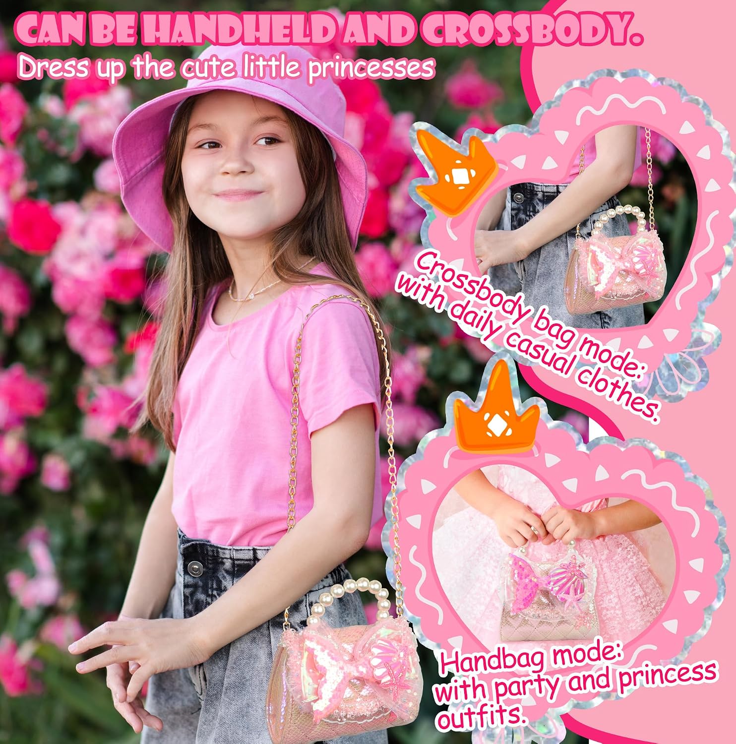 Unicorn Mermaid Purse for Little Girls,Toddler Handbag with Kids Dress up Jewelry Set,Gifts for Birthday Xmas