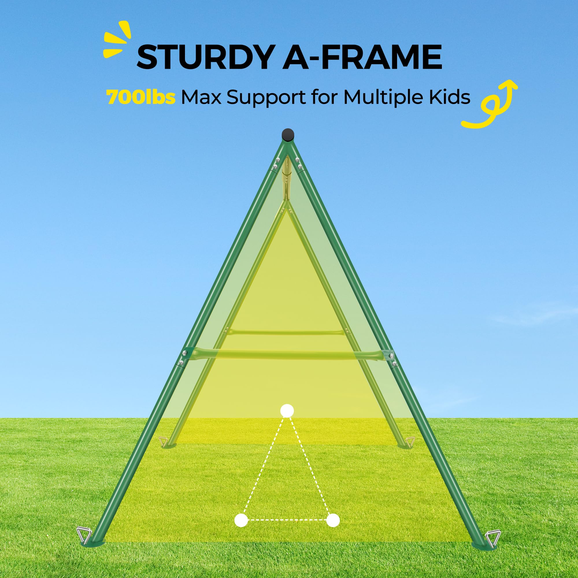 PACEARTH 440lbs Capacity Flying Saucer Swing Set with Heavy Duty A-Frame Metal Swing Stand, Full Steel, Outdoor for Kids, Backyard, Playground, Outdoor,Green