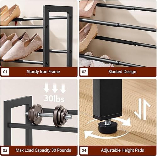 Miniatura 6 de FAVOOSTY Zapatero expandible de 2 niveles, estante ajustable para zapatos, organizador de almacenamiento que ahorra espacio, zapatero de pie para