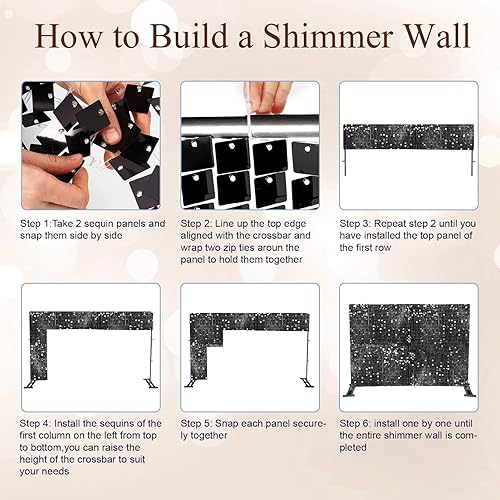 Miniatura 4 de Ayfjovs Paquete de 36 paneles de fondo de pared negros brillantes de 12 x 12 pulgadas, fondo negro brillante para bodas, fiestas de cumpleaños,