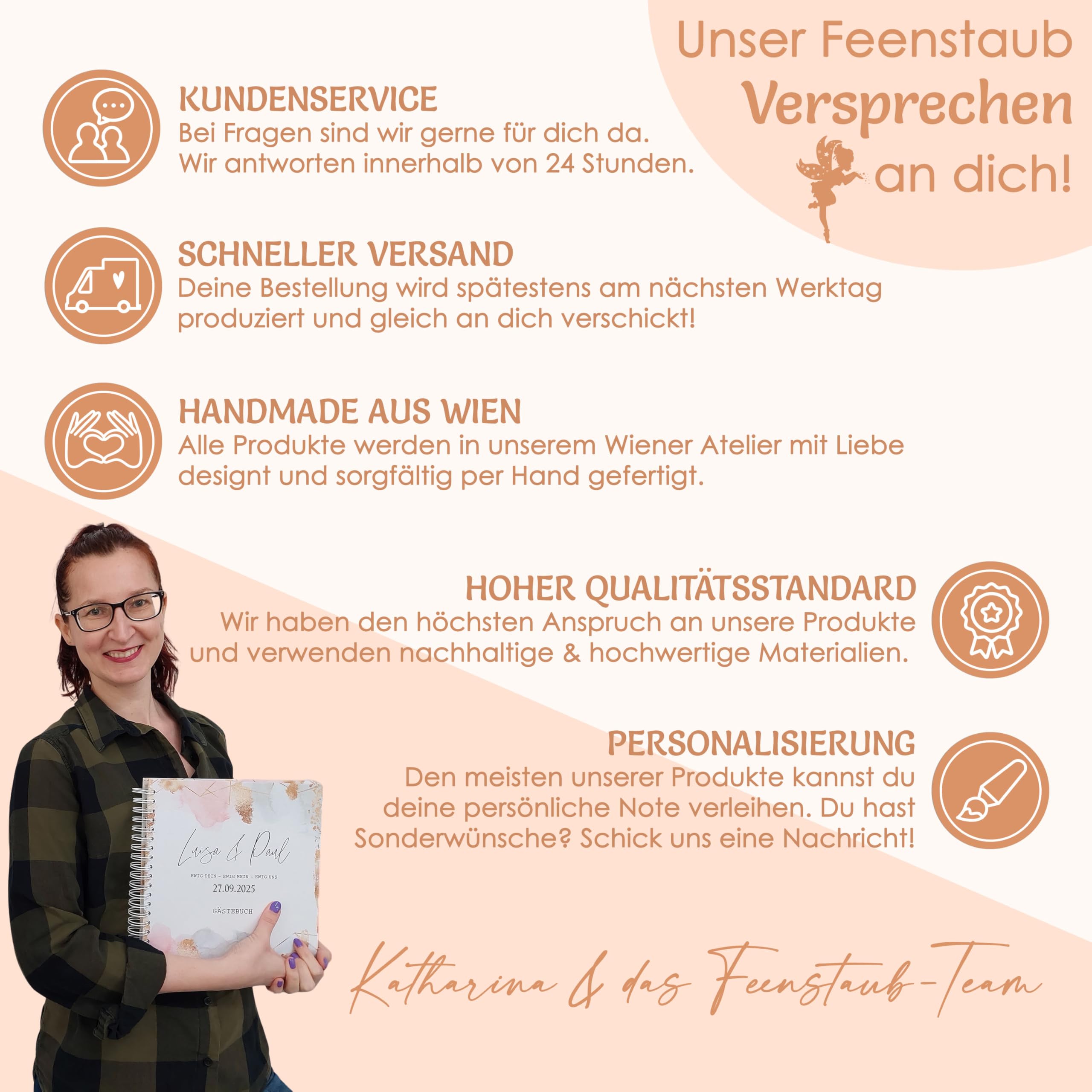 Gästebuch Hochzeit mit Fragen Ringbuch, Leinen Hochzeitsgästebuch mit vorgedruckten Fragen zum Ausfüllen, Personalisiert mit Namen, 25x25 cm Blumen, Feenstaub