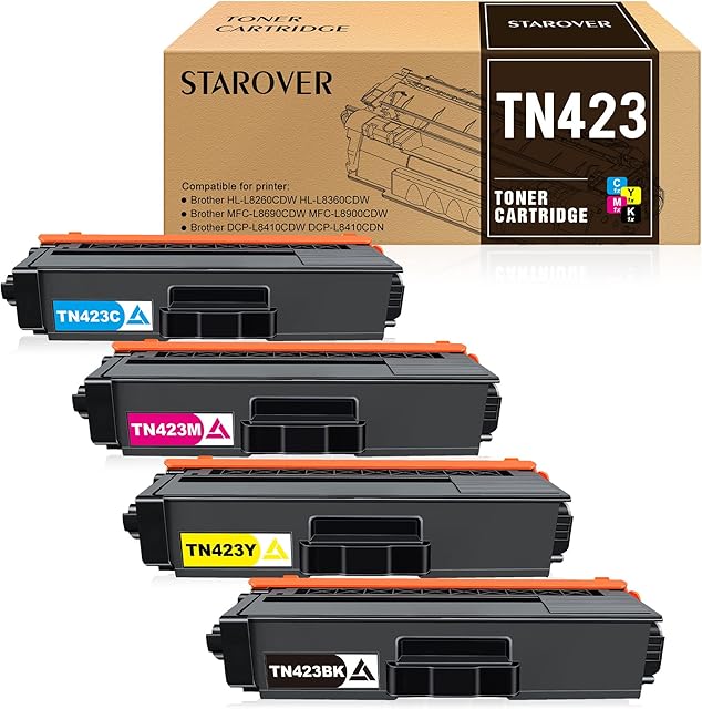 STAROVER TN423 Compatible Toner Cartridges Replacement for Brother TN423 TN421 TN 423 421 for Brother MFC-L8690CDW HL-L8260CDW DCP-L8410CDW HL-L8360CDW MFC-L8900CDW (Black Cyan Magenta Yellow, 4-Pack)