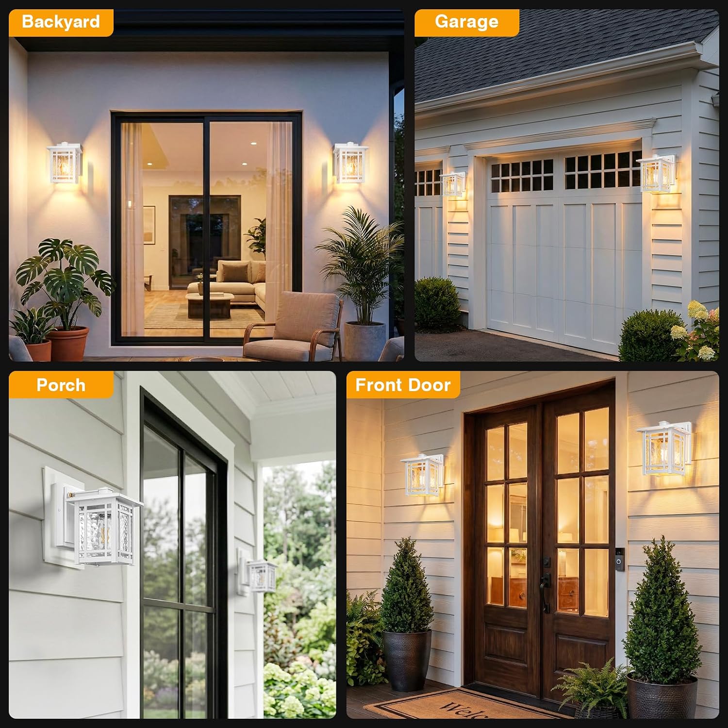 Gleamz Porch Lights Outdoor, Anti-Rust Dawn to Dusk Outdoor Light Fixture, Modern White Exterior Wall Light with Water Ripple Glass, Weatherproof Outside Garage Lights Fixtures, Exterior Wall Sconce