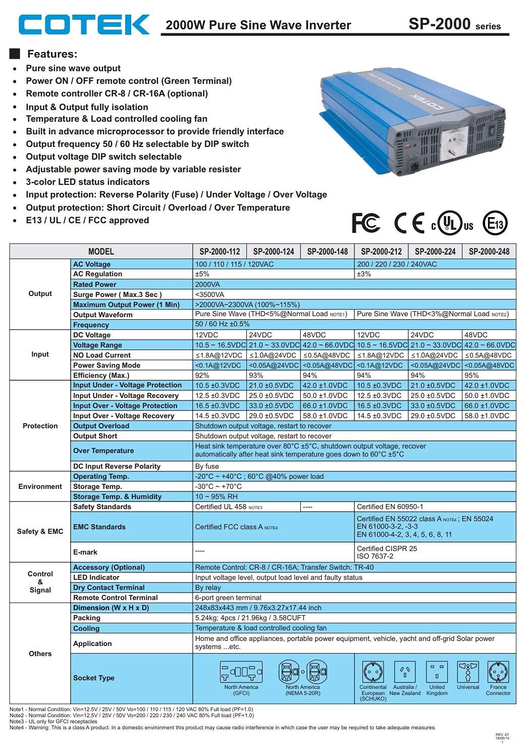 Amazon.com: Cotek SP-2000-124 純正弦波逆變器雙GFCI 24VDC 120VAC