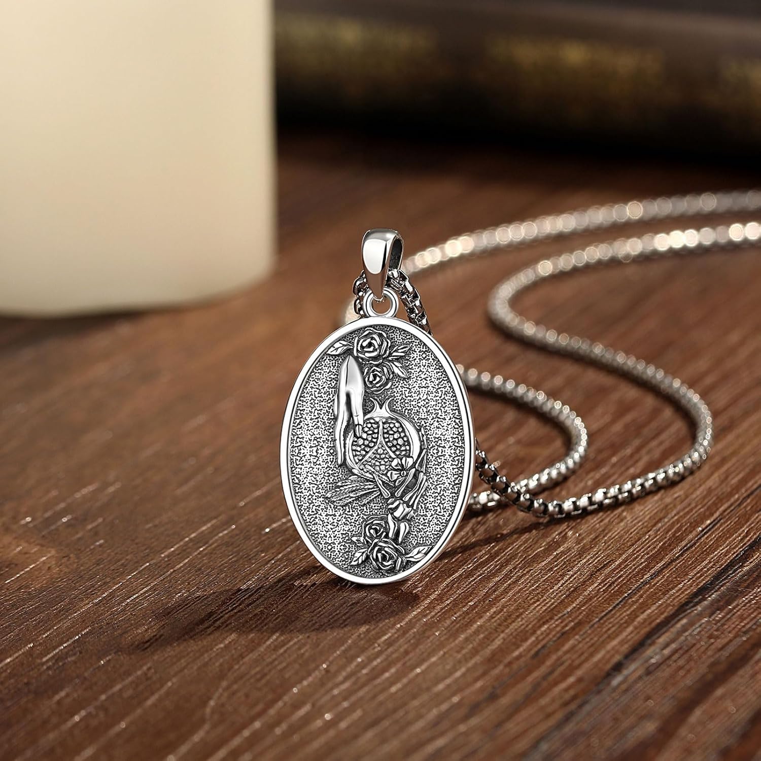 EUDORA 925 Sterling Silver Goddess Hecate/Athena Coin/Persephone/Nyx/Triple Moon Goddess/Celtic Goddess/Wheel of Hecate Key Necklace Medal for Women Amulet Jewelry Gifts for Women, 20"+2" - Image 3