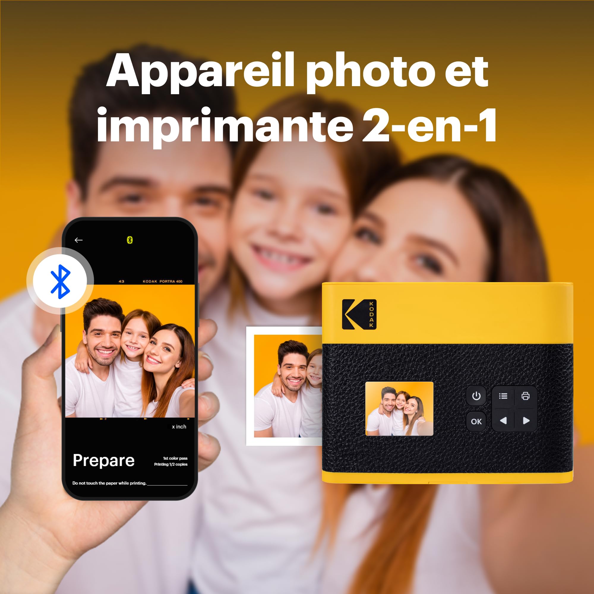 KODAK Mini Shot 3 Era 4PASS 2-in-1 Appareil Photo Instantané et Imprimante Photo Portable (7,6x7,6cm) Appareil Photo + Paquet avec 38 Feuilles, Noir