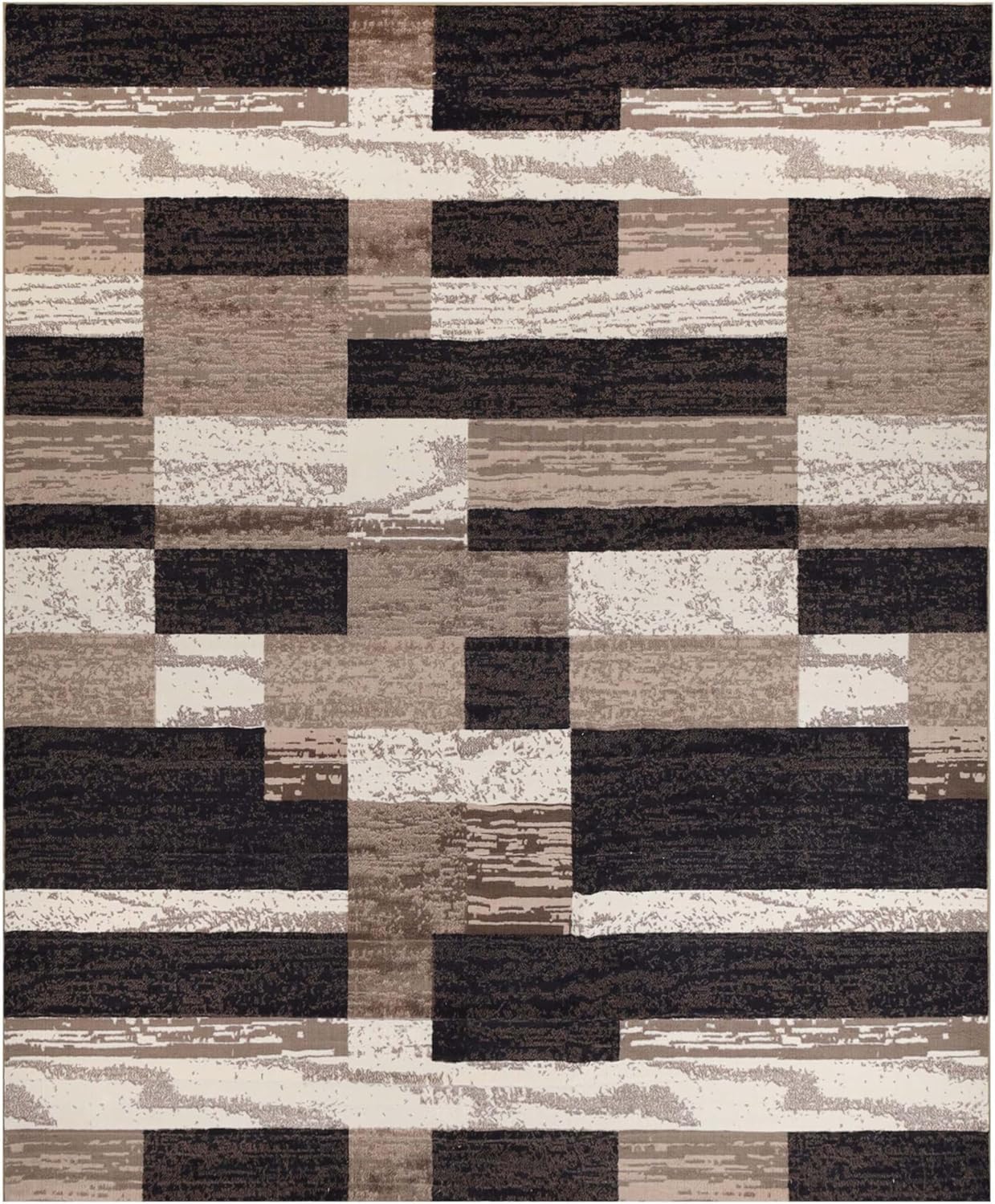 Photo 1 of Superior Indoor Area Rug, Plush Carpet Cover, for Kids or Pets, Hallway, Entryway, Living Room, Dining, Bedroom, Office, Kitchen, Modern Geometric Patchwork, Rockwood Collection, 12' x 18', Chocolate