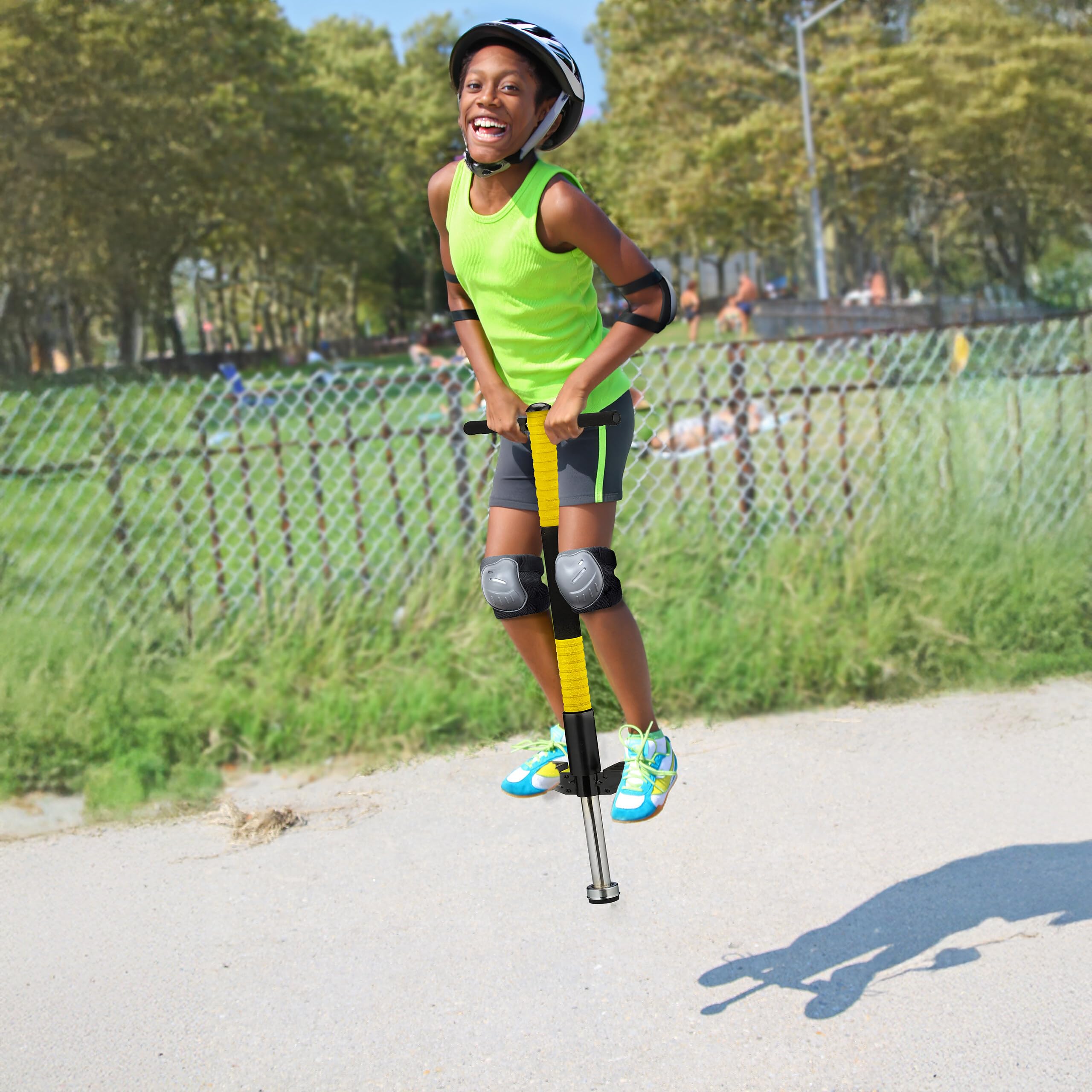Relaxdays Salterello per Bambini, Pogo Stick, Bastone Salta-Salta, regge 35 kg, Impugnatura Imbottita, Acciaio Inox