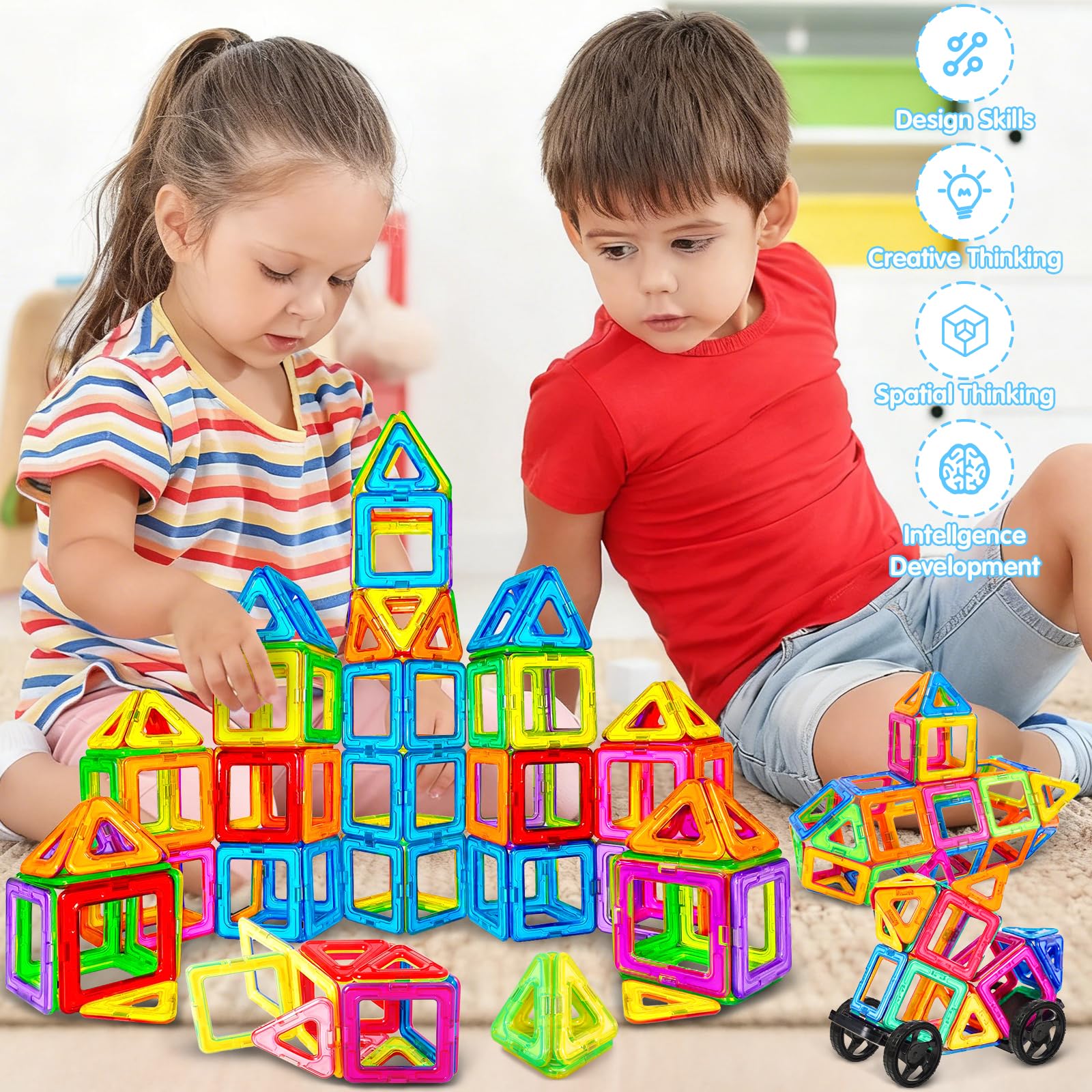 Assark 158 stuks magnetische bouwstenen, Castle magneetblokken, bouwblokken, set voor kinderen, speelgoed voor kinderen van 3 tot 8 jaar, educatief speelgoed voor meisjes en jongens, cadeau