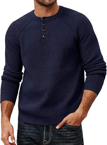 PJ PAUL JONES Pull à manches longues et col rond pour homme, noir foncé, XL